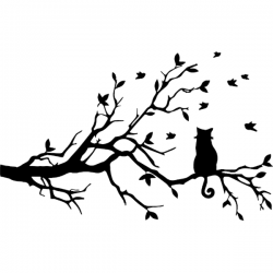 Sticker / Branch cat bird stickers decals nature